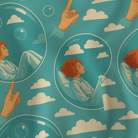 Fabric in Dream Bubble- Peaceful Floating Girl in the Sky