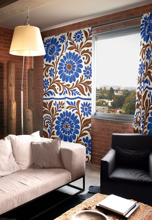 Curtain in Bohemian Tile In Blue & Brown-01