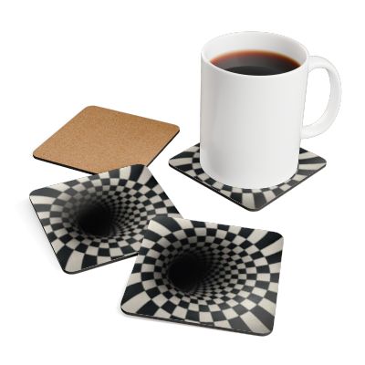 Unique Corkwood Coaster Set - Stylish Drink Coasters, Home Decor, Gift for Coffee Lovers, Kitchen Accessories, Black & White Pattern