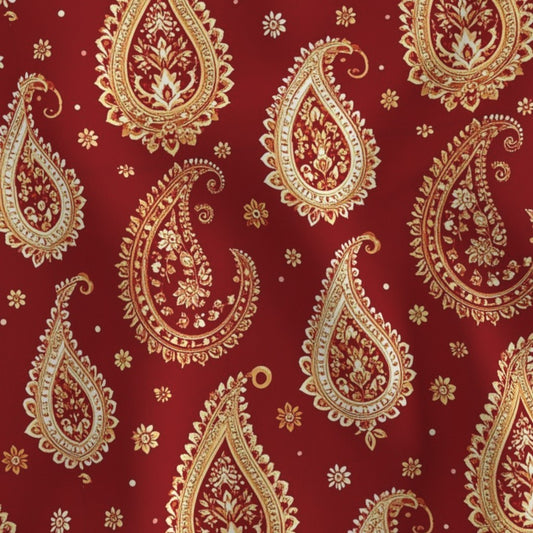 Fabric in Persian Paisley on Deep Red - Classic Textile Elegance