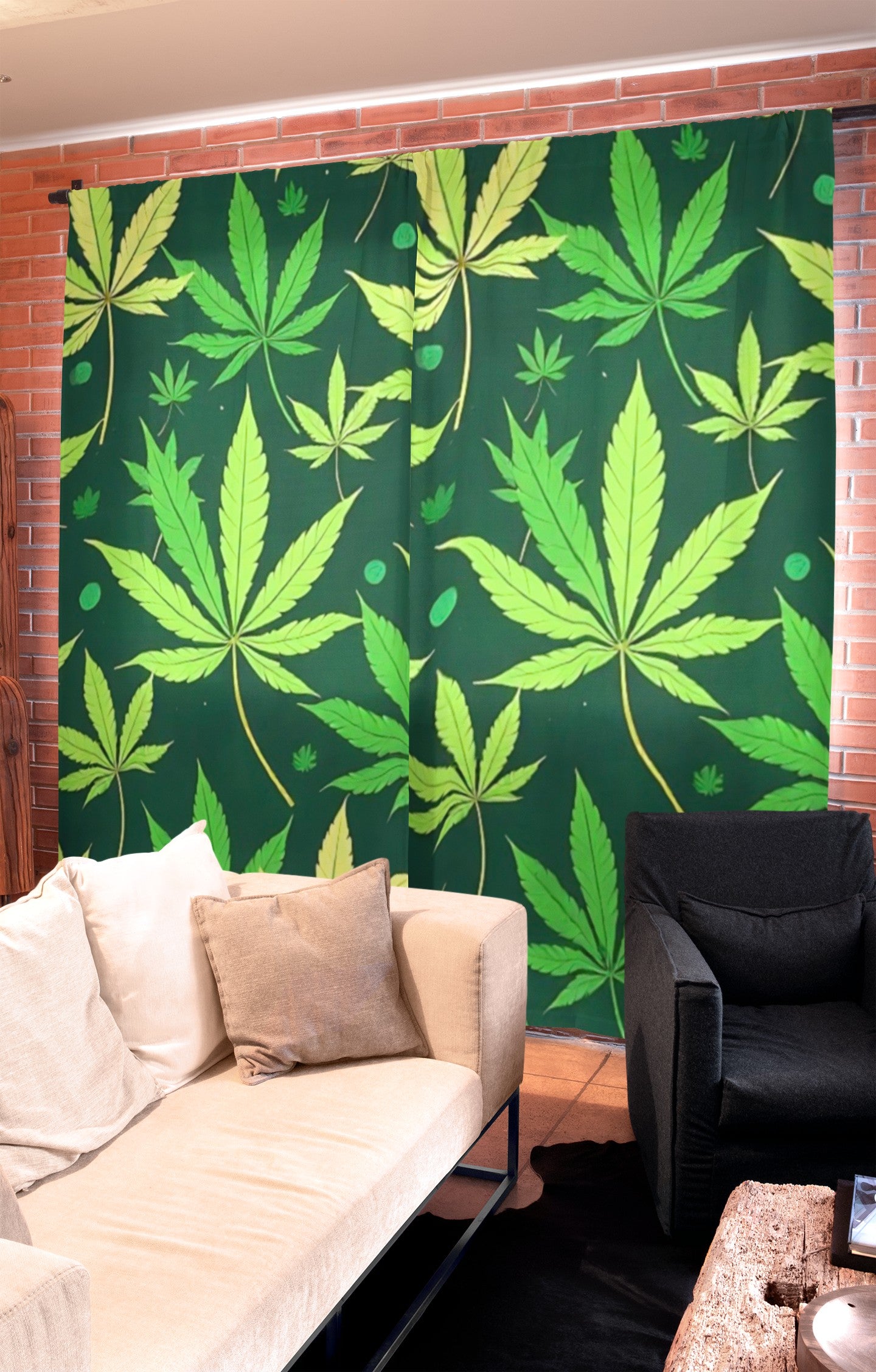 Curtain in Tropical Jungle Leaves Repeating Green Foliage Pattern