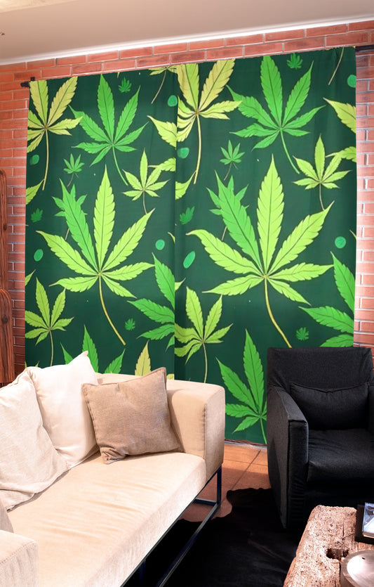Curtain in Tropical Jungle Leaves Repeating Green Foliage Pattern