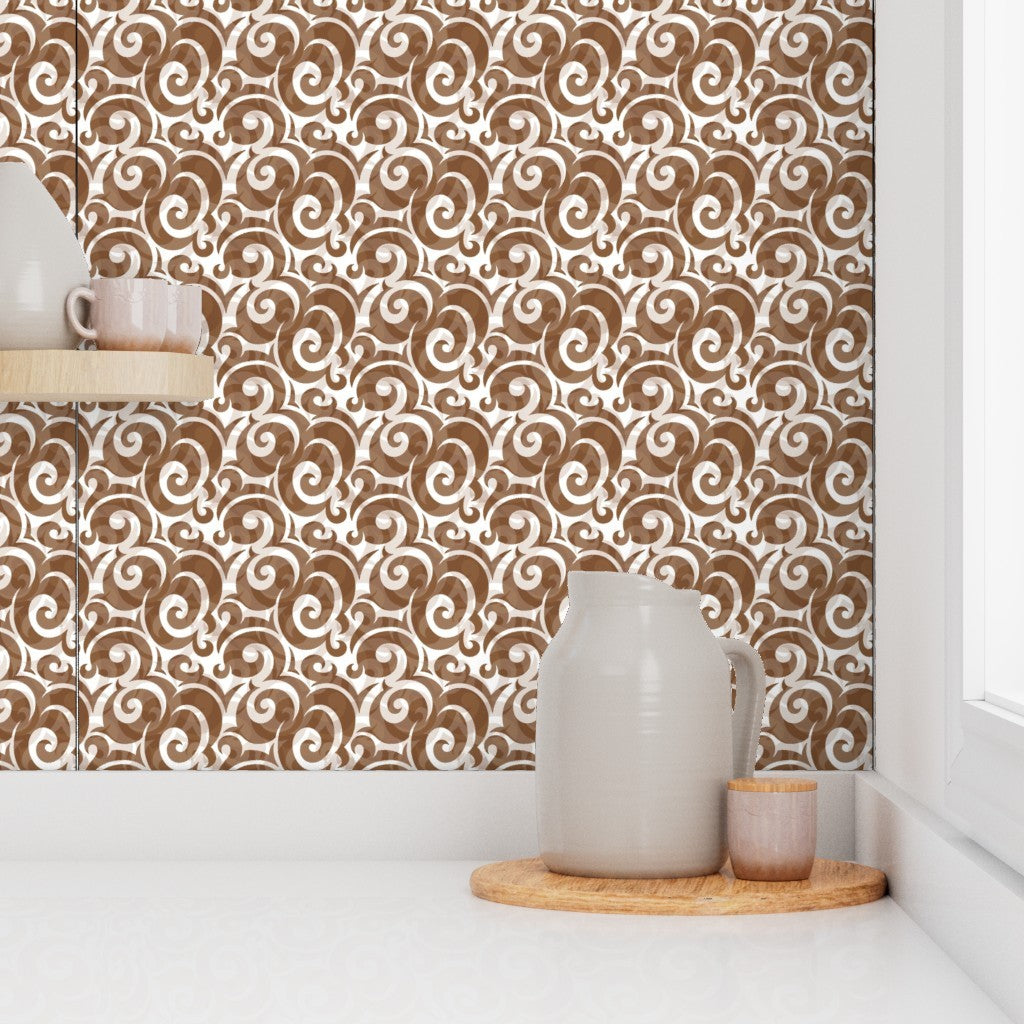 Persian Mocha Swirl Pattern – Traditional Decorative Brown Fabric