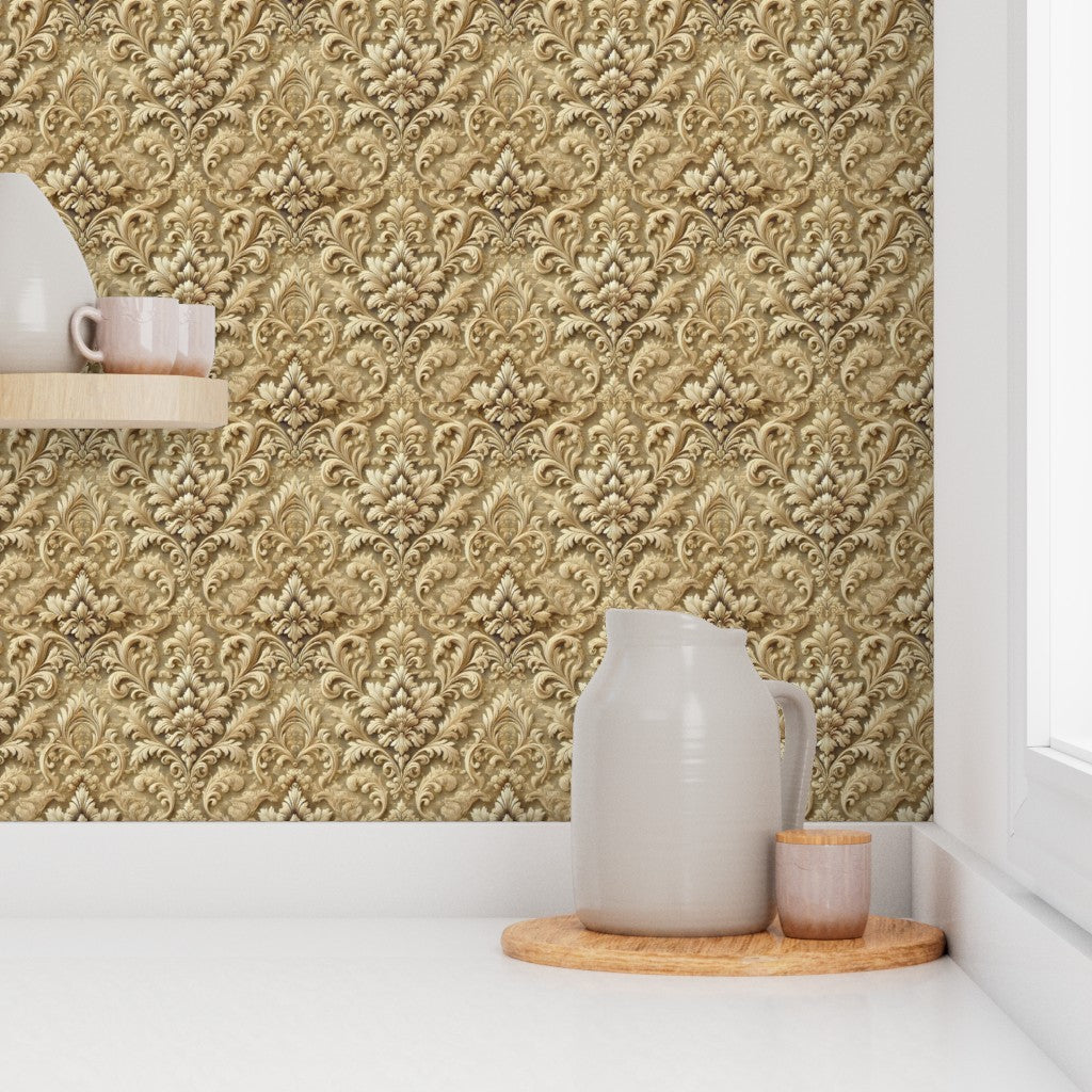 Regal Gold Damask Pattern – Elegant Classic Ornamental Fabric