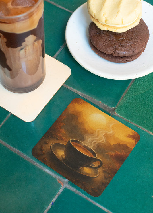 Serene Sunset Ceramic Coaster Set, Cozy Coffee Decor, Rustic Home Gift, Party Favor, Tea Coasters, Autumn Vibes