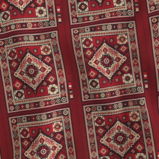 Fabric in Red & Cream Persian Rug Pattern