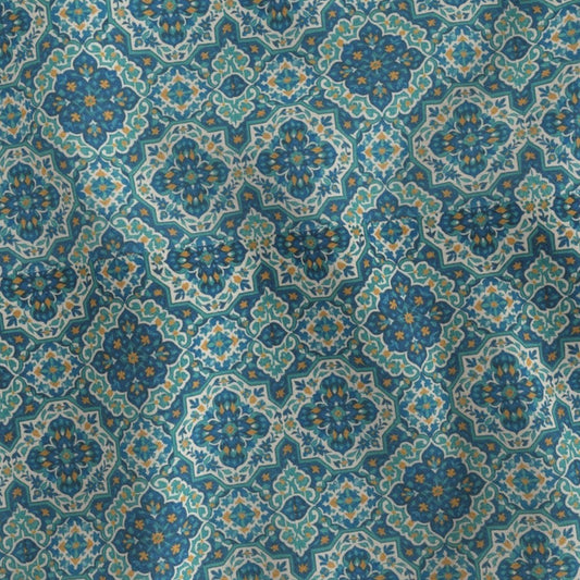 Fabric in Elegant Persian Geometric Tile Teal & Ivory Harmony