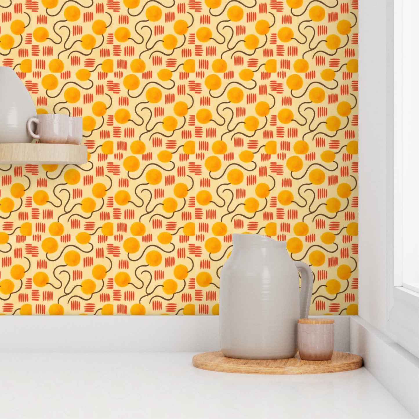 Retro Abstract Yellow & Orange Wallpaper – Warm Mid-Century Modern Wall Design
