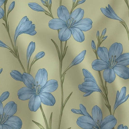 Blue Whisper - Soft Botanical Floral On Yellow-01