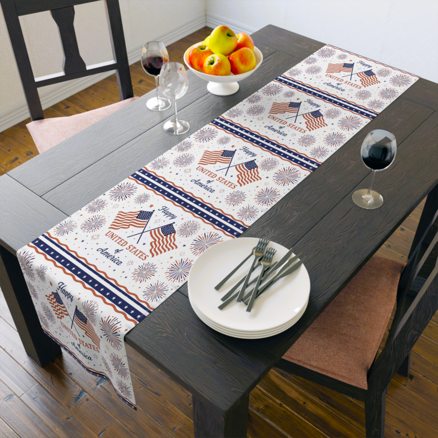Patriotic Table Runner for Celebrations, 4th of July Decor, Cotton Table Linen, Independence Day, USA Home Decor, Festive Table Accent