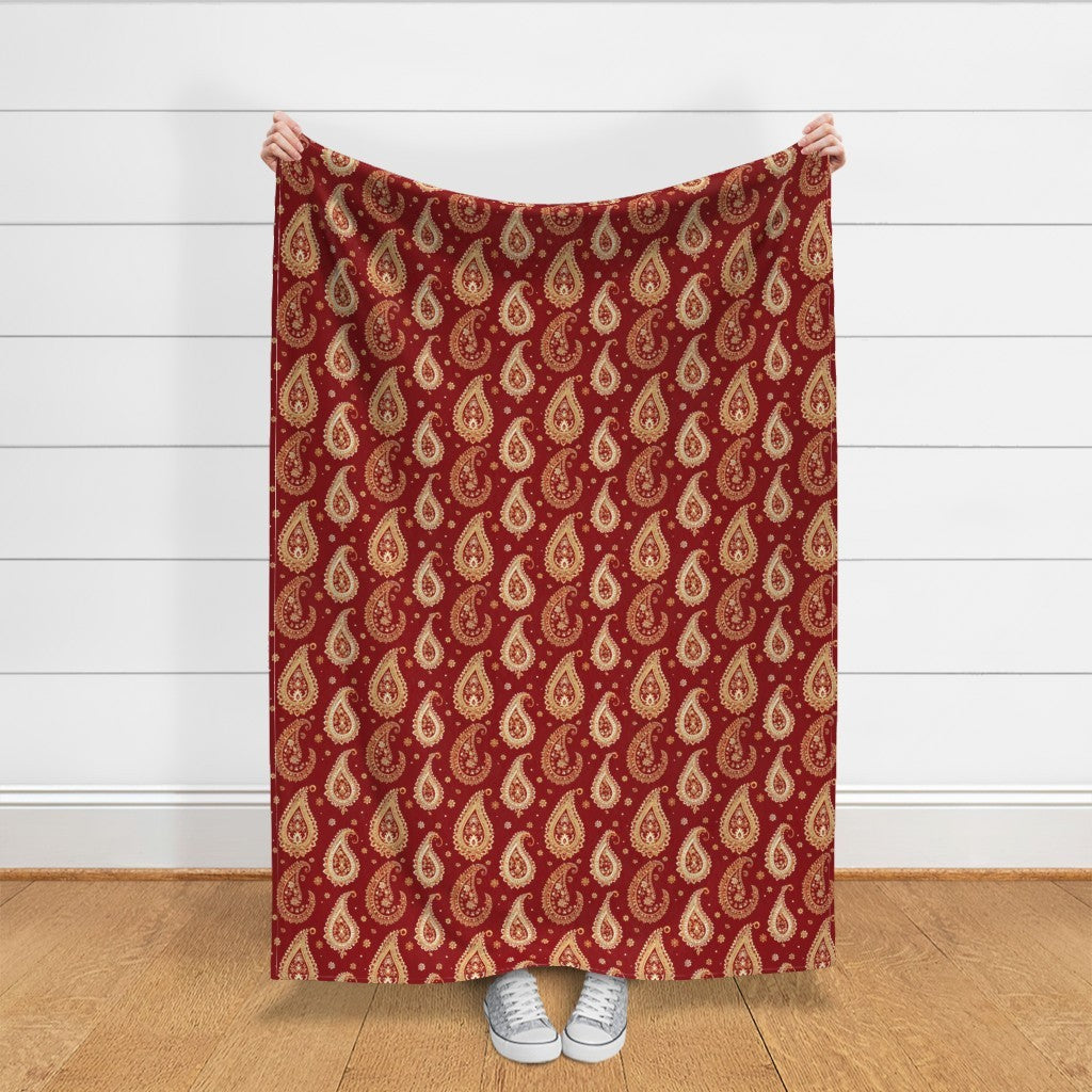 Fabric in Persian Paisley on Deep Red - Classic Textile Elegance