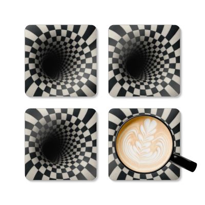 Unique Corkwood Coaster Set - Stylish Drink Coasters, Home Decor, Gift for Coffee Lovers, Kitchen Accessories, Black & White Pattern