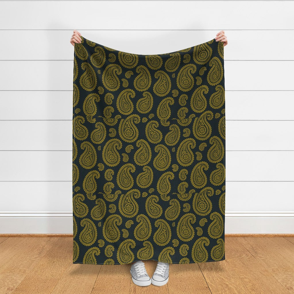 Golden Paisley on Navy Classic Persian Pattern
