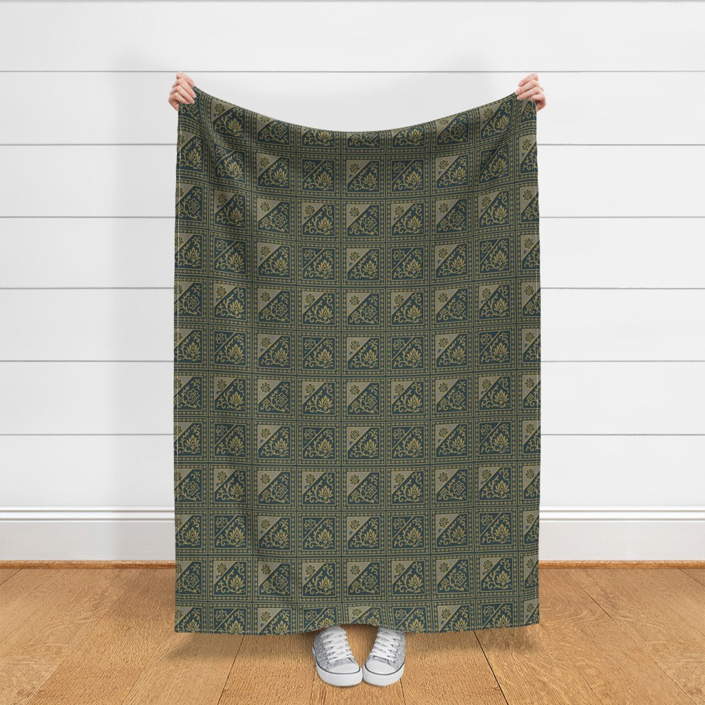 Moroccan Tile Pattern in Navy Gray & Gold