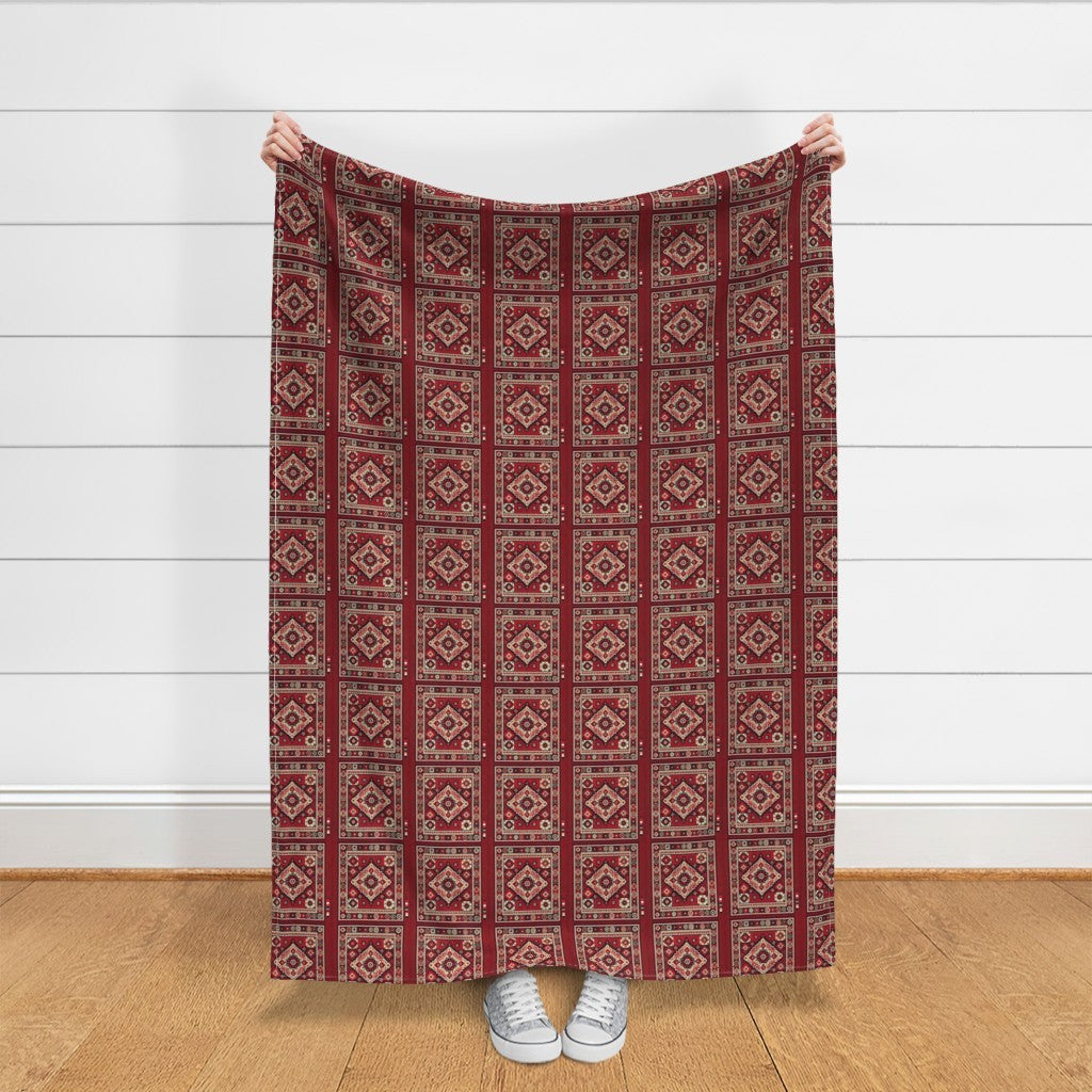 Fabric in Red & Cream Persian Rug Pattern