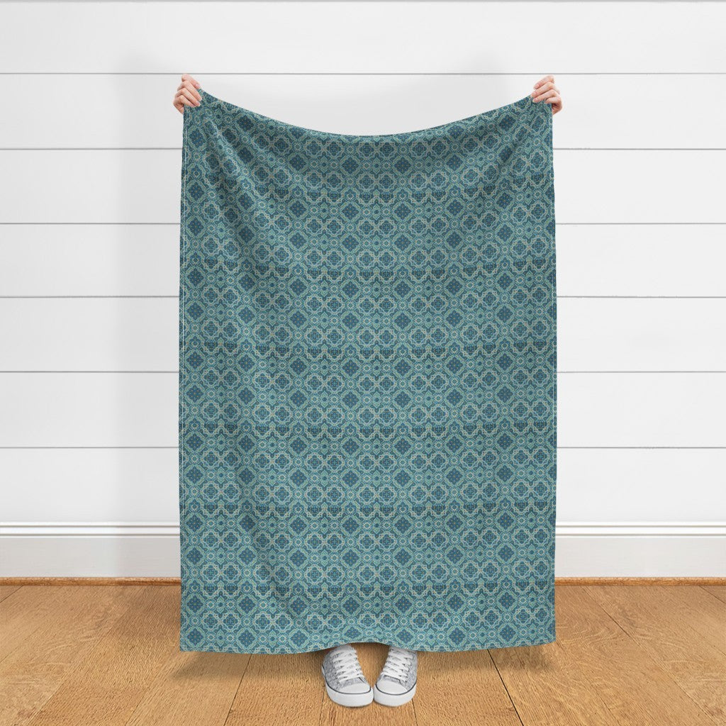 Fabric in Elegant Persian Geometric Tile Teal & Ivory Harmony