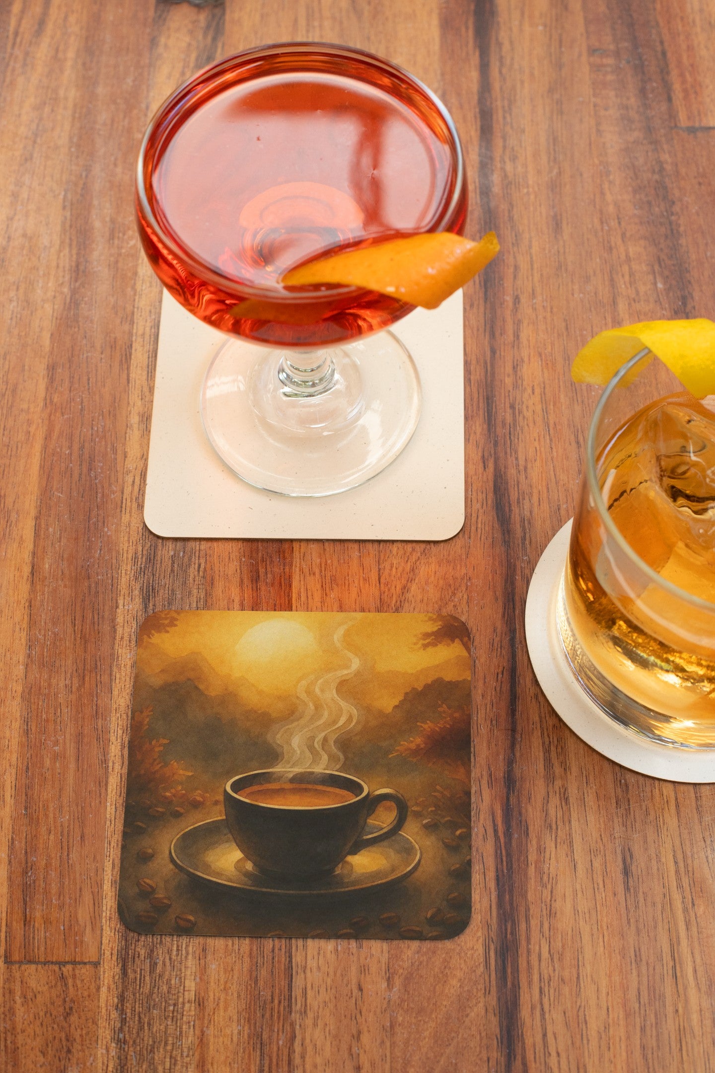 Serene Sunset Ceramic Coaster Set, Cozy Coffee Decor, Rustic Home Gift, Party Favor, Tea Coasters, Autumn Vibes
