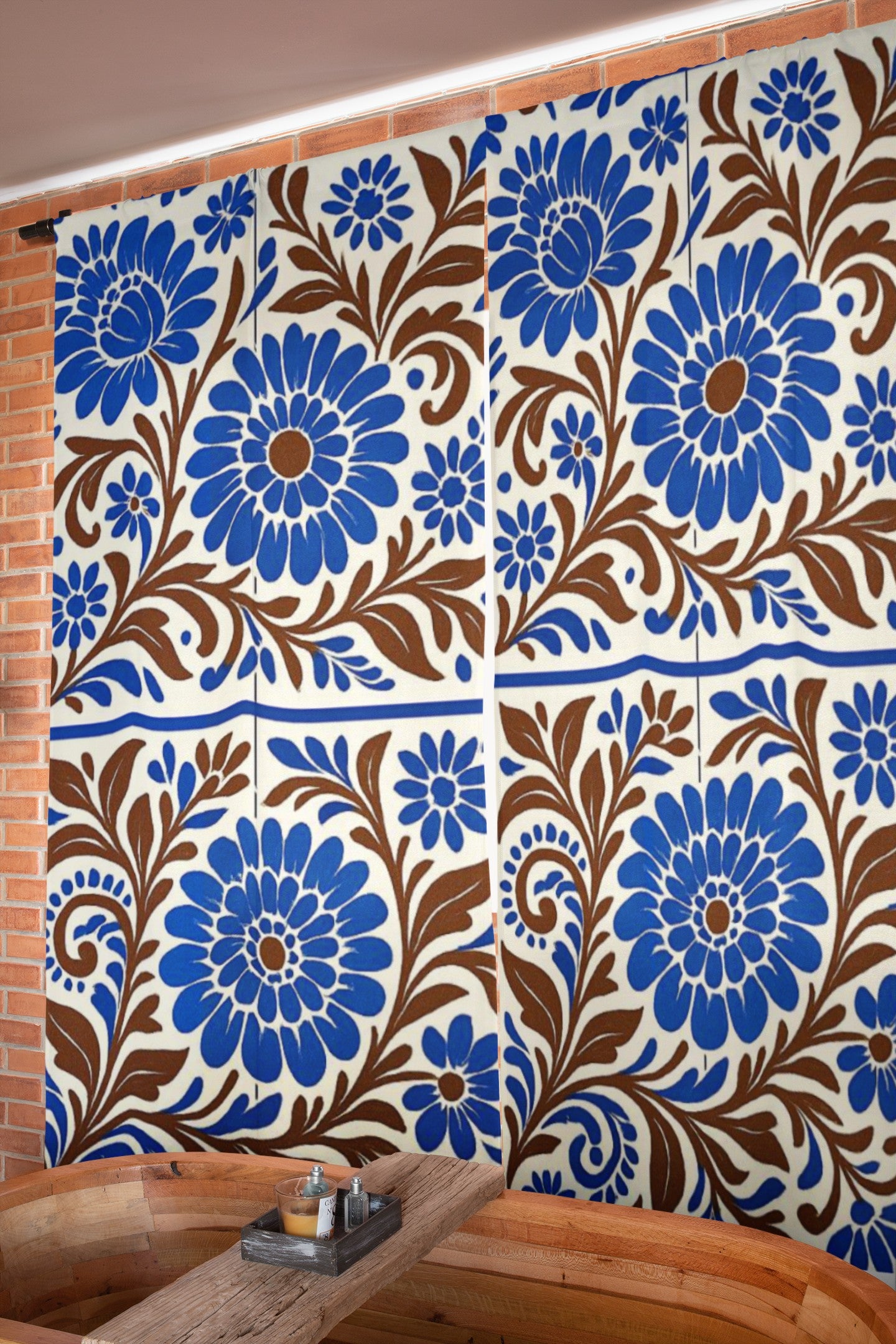 Curtain in Bohemian Tile In Blue & Brown-01