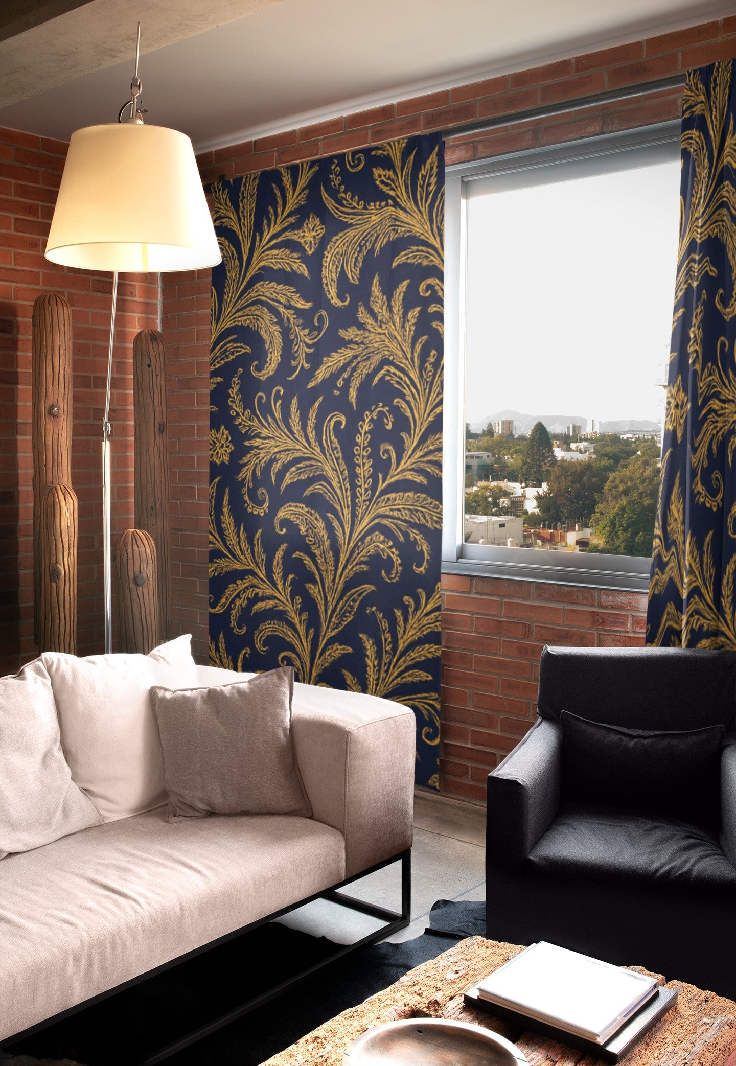 Curtain in Regal Feathered Damask Elegant Baroque-Inspired Pattern