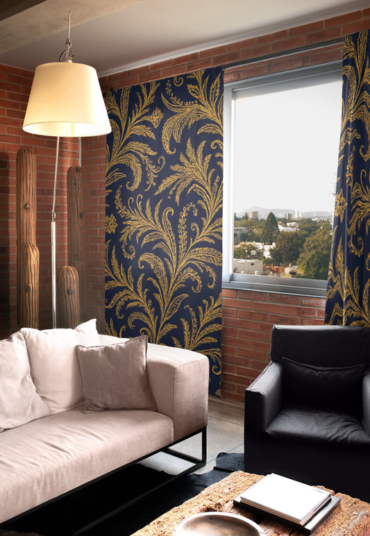 Curtain in Regal Feathered Damask Elegant Baroque-Inspired Pattern