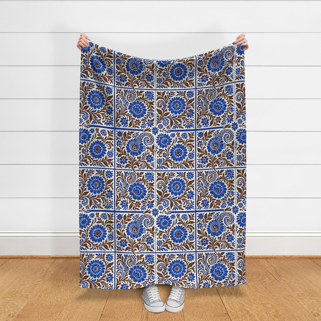 Fabric in Bohemian Tile In Blue & Brown-01