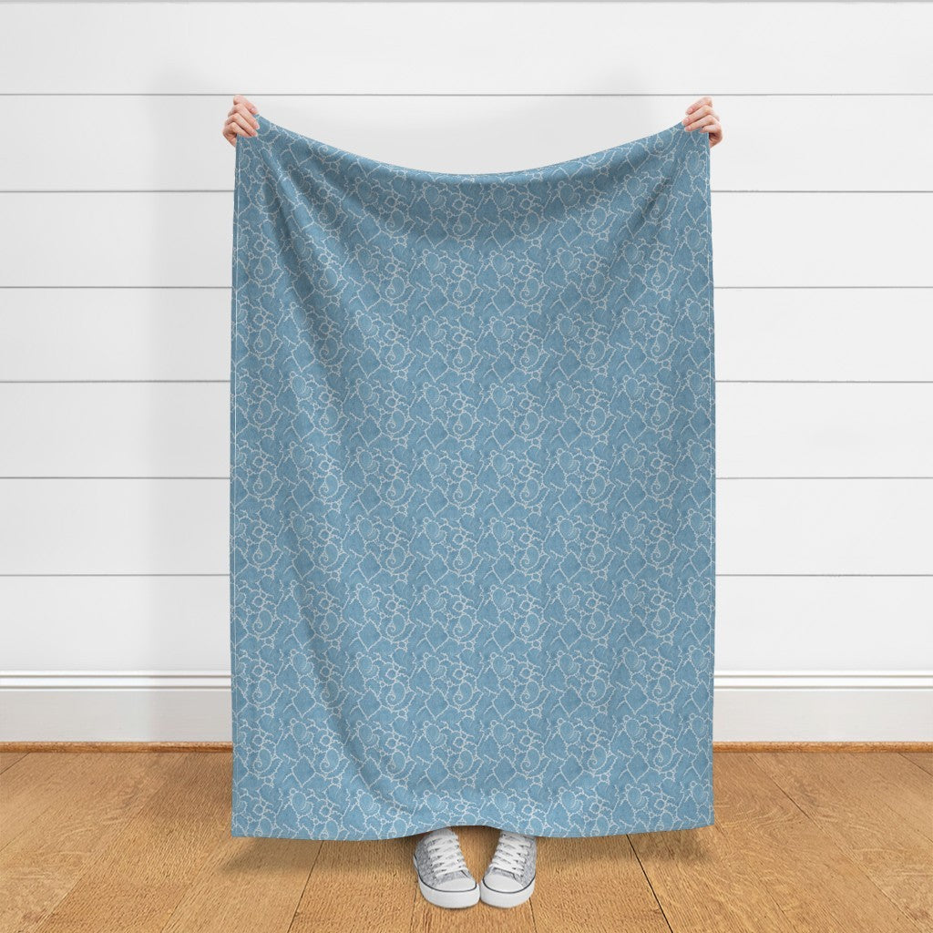 White Ornamental Lattice on Blue