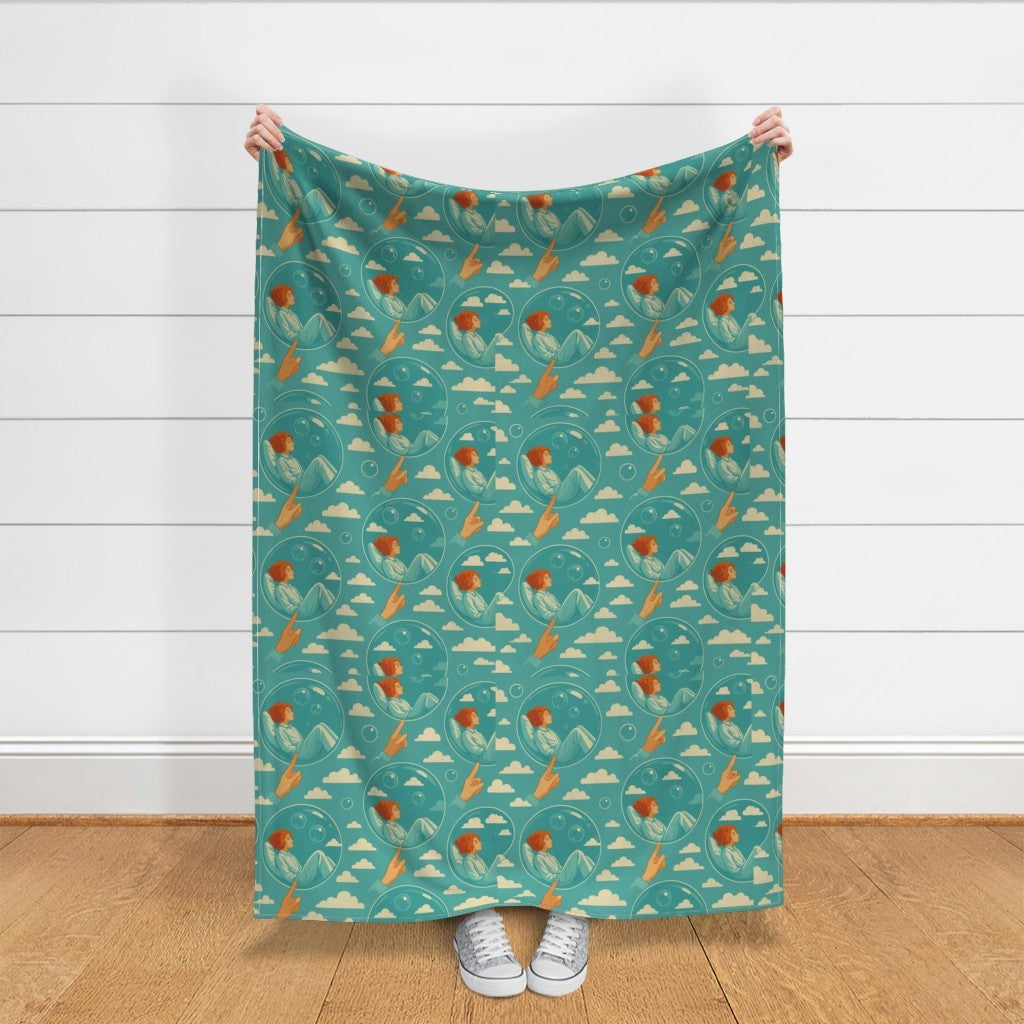 Fabric in Dream Bubble- Peaceful Floating Girl in the Sky