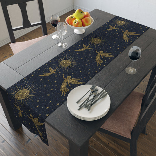 Celestial Angels Table Runner, Vintage Decor for Dining, Boho Table Setting, Kitchen Decor, Heavenly Holiday Tablecloth