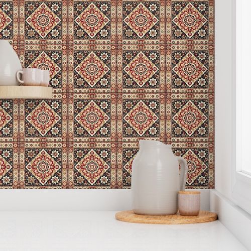 Persian Mosaic Medallion - Red Black Cream Pattern