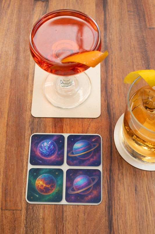 Galactic Space Coasters, Astronomy Coaster Set, Unique Home Decor, Planet Coasters, Gifts for Stargazers, Cosmic Drinkware
