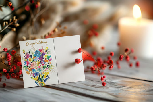 Congratulations Greeting Cards Set - 7 Floral Thank You Notes, Birthday Cards, Celebration Greetings, Blank Inside, Stationery