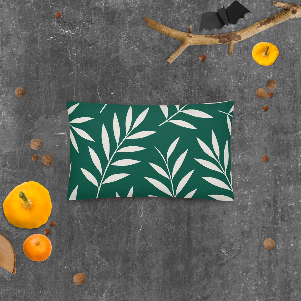 Elegant White Leaf Pattern on Forest Green – Minimal Botanical Design
