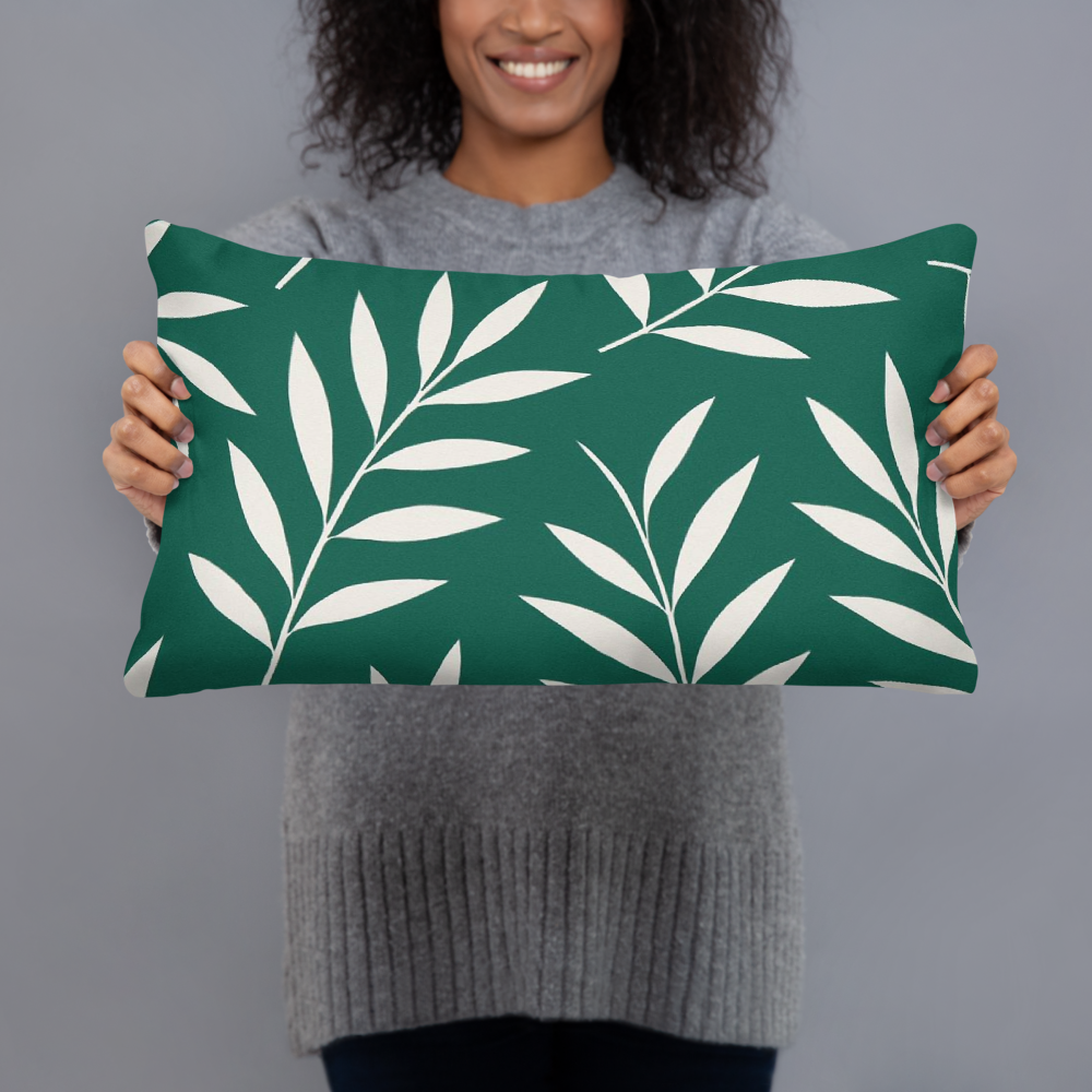 Elegant White Leaf Pattern on Forest Green – Minimal Botanical Design