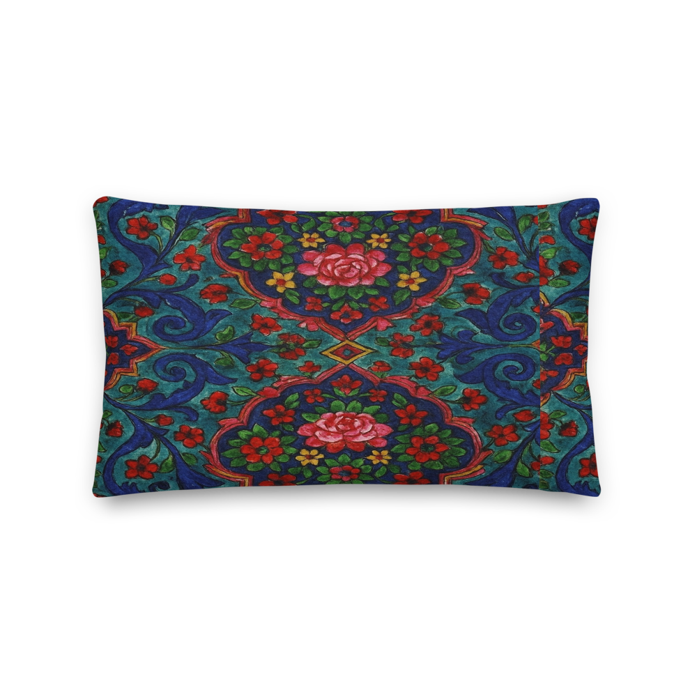 Elegant Boho Floral Throw Pillow – Blue & Red Pattern – Available in 3 Sizes”