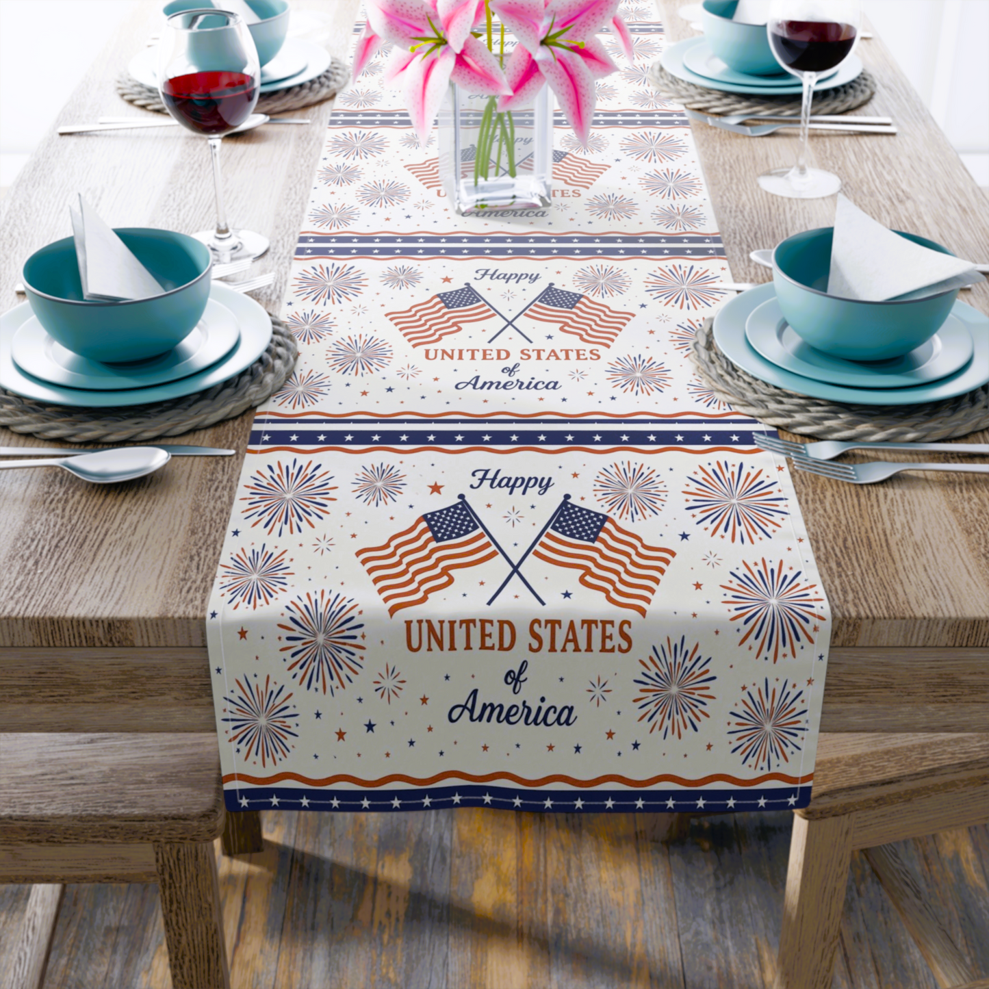 Patriotic Table Runner for Celebrations, 4th of July Decor, Cotton Table Linen, Independence Day, USA Home Decor, Festive Table Accent