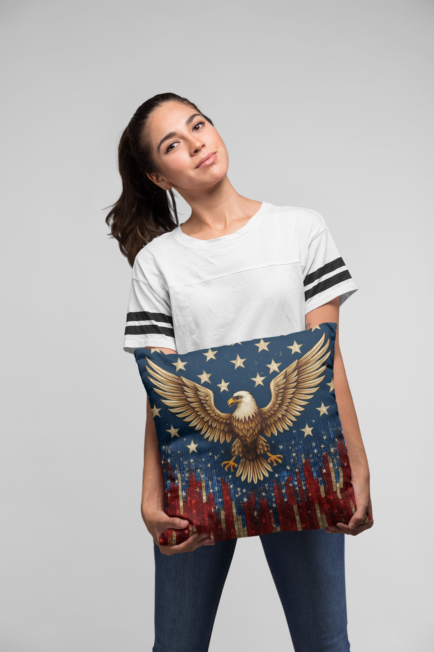 Patriotic Outdoor Pillows, USA Decor, Eagle Design, Summer BBQ, Independence Day, Garden Accessories, Indoor/Outdoor Cushion,4th of July