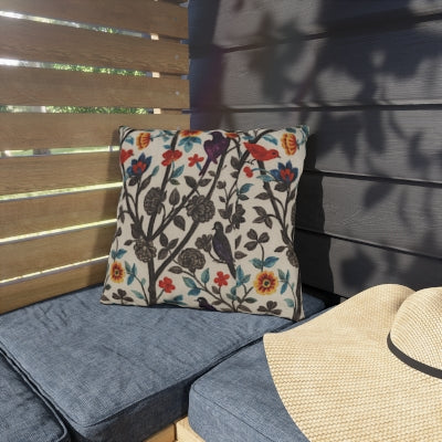 Vibrant Floral Outdoor Pillows for Garden Decor, Summer Patio Accents, Boho Throw Cushions, Chic Home Styling, Bird Print Cushions