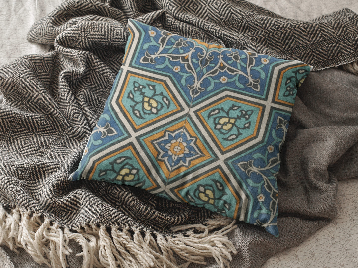 Bohemian Faux Suede Pillow - Decorative Cushion for Home Décor, Cozy Vibes, Unique Gift for Housewarming, Living Room Decor, Boho Style