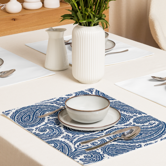 Blue Paisley Placemat Set of 4 – Elegant Table Decor for Dining or Kitchen | Art by Mina
