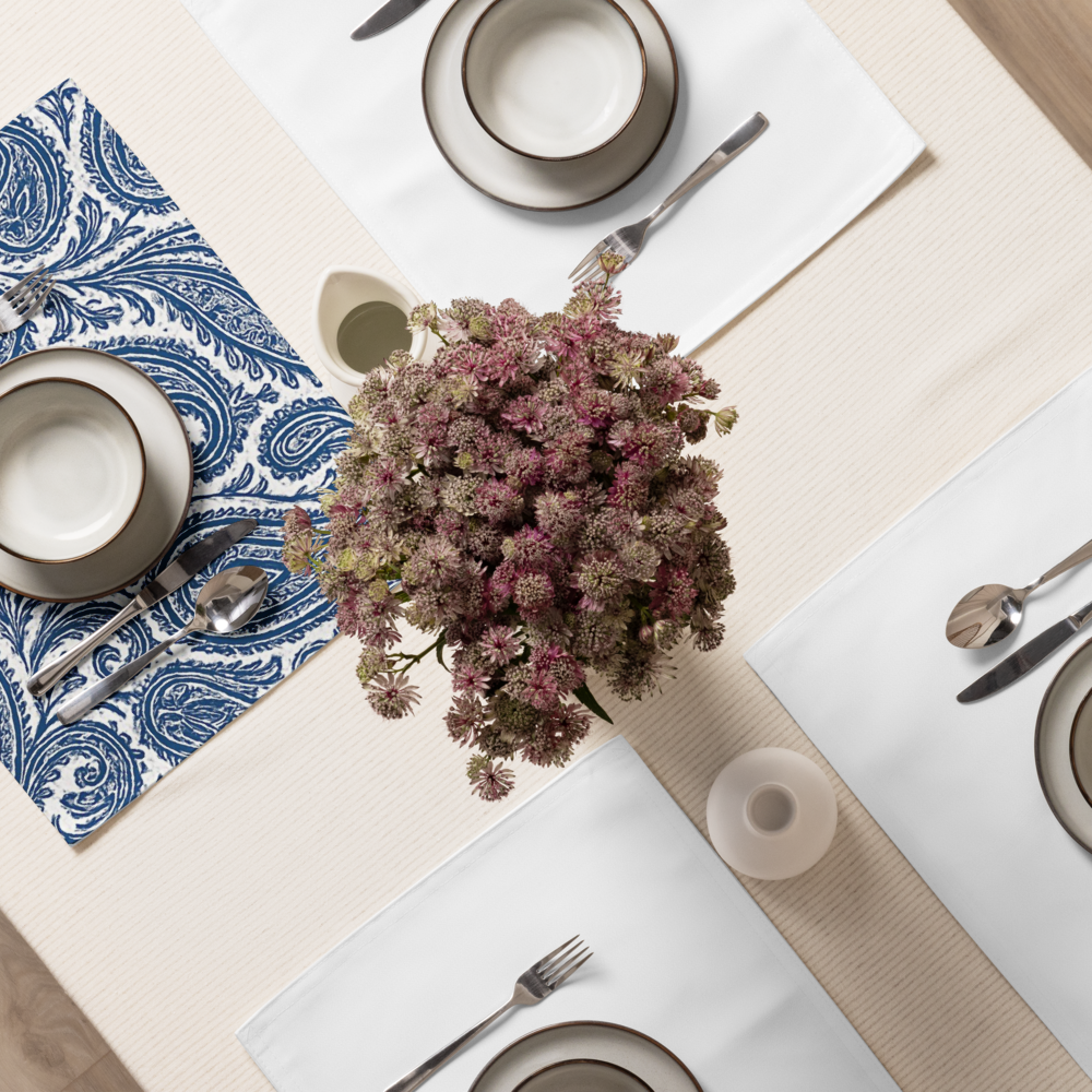 Blue Paisley Placemat Set of 4 – Elegant Table Decor for Dining or Kitchen | Art by Mina