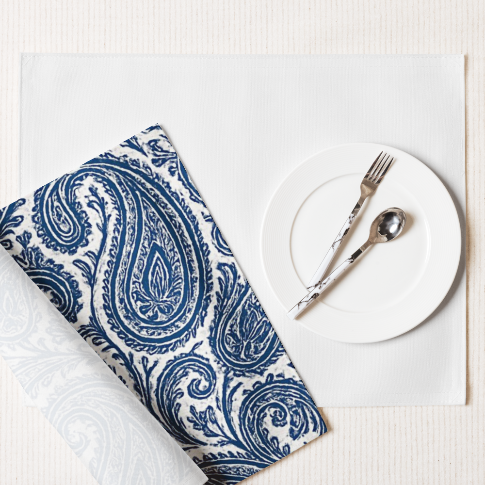Blue Paisley Placemat Set of 4 – Elegant Table Decor for Dining or Kitchen | Art by Mina