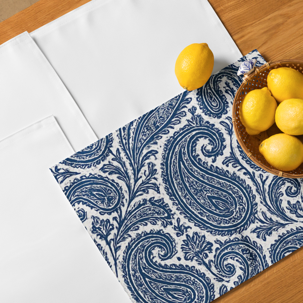 Blue Paisley Placemat Set of 4 – Elegant Table Decor for Dining or Kitchen | Art by Mina