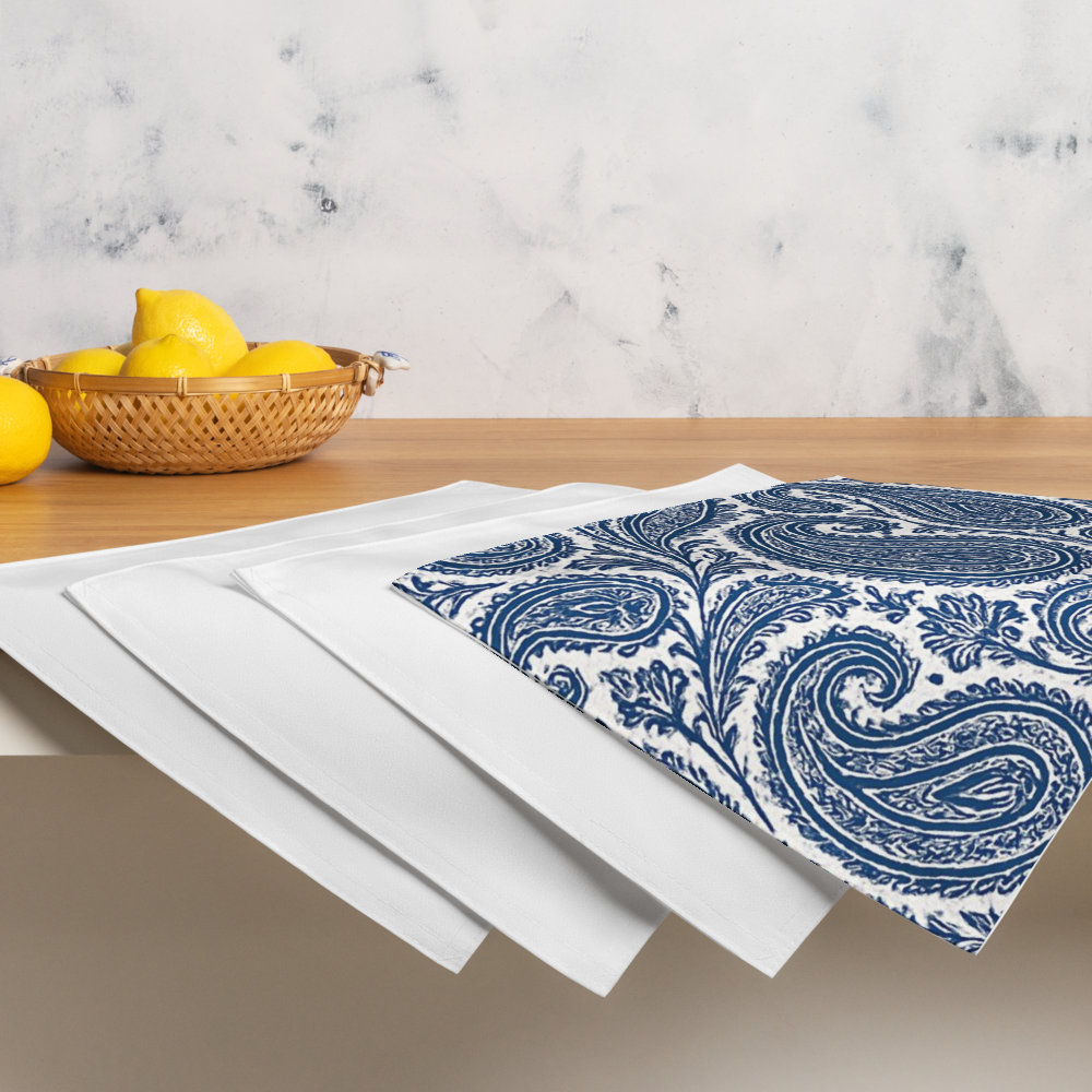 Blue Paisley Placemat Set of 4 – Elegant Table Decor for Dining or Kitchen | Art by Mina