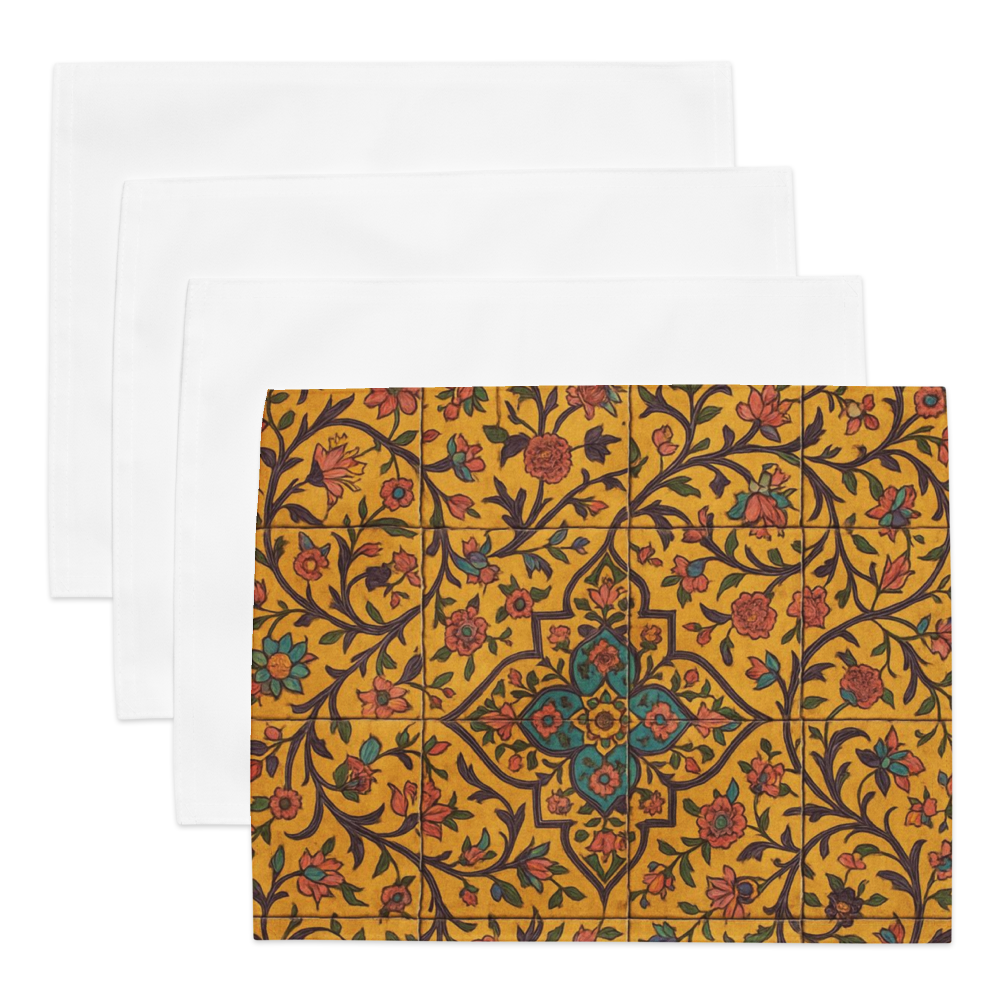 Golden Bloom Persian Placemat Set – Elegant Table Decor for Dining (Set of 4)