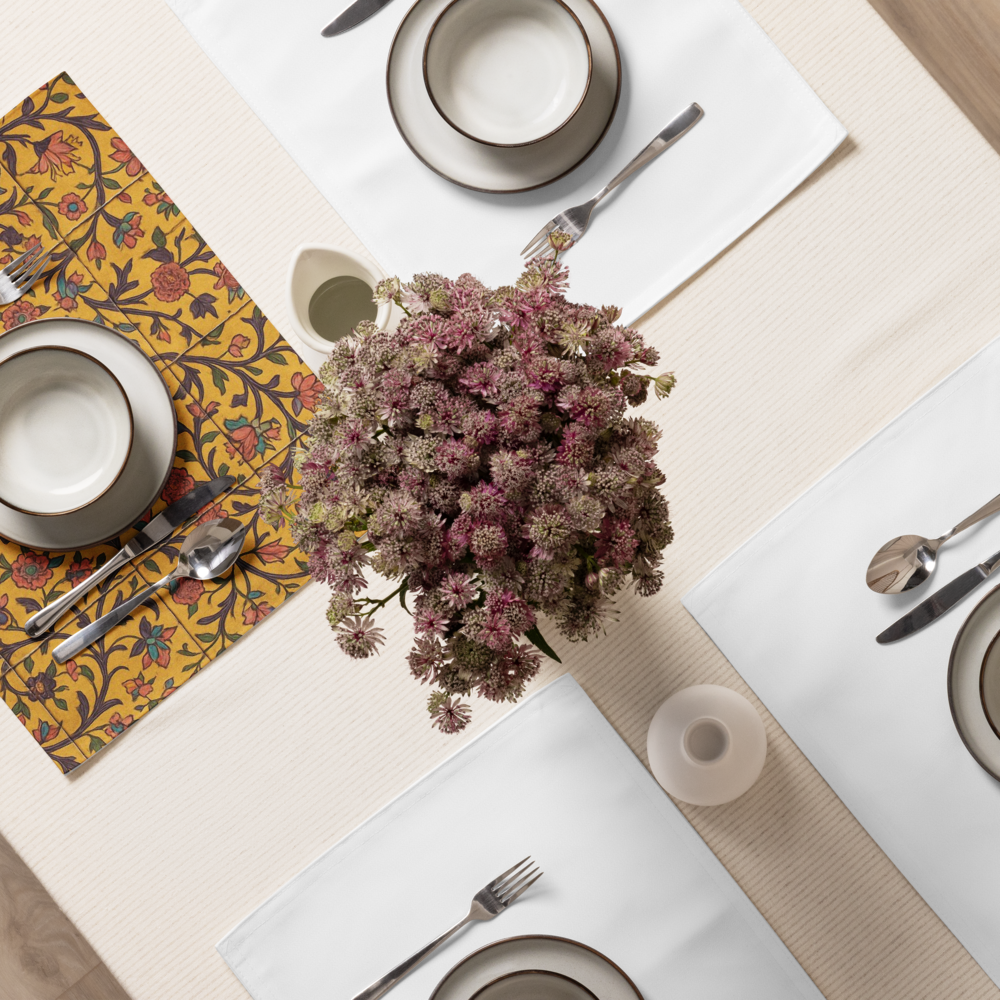 Golden Bloom Persian Placemat Set – Elegant Table Decor for Dining (Set of 4)