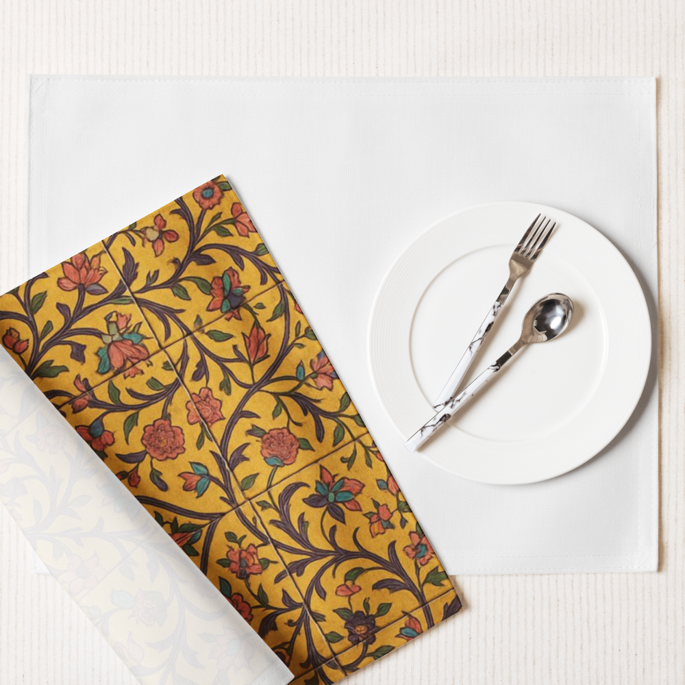Golden Bloom Persian Placemat Set – Elegant Table Decor for Dining (Set of 4)