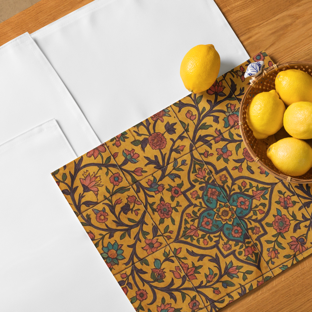 Golden Bloom Persian Placemat Set – Elegant Table Decor for Dining (Set of 4)