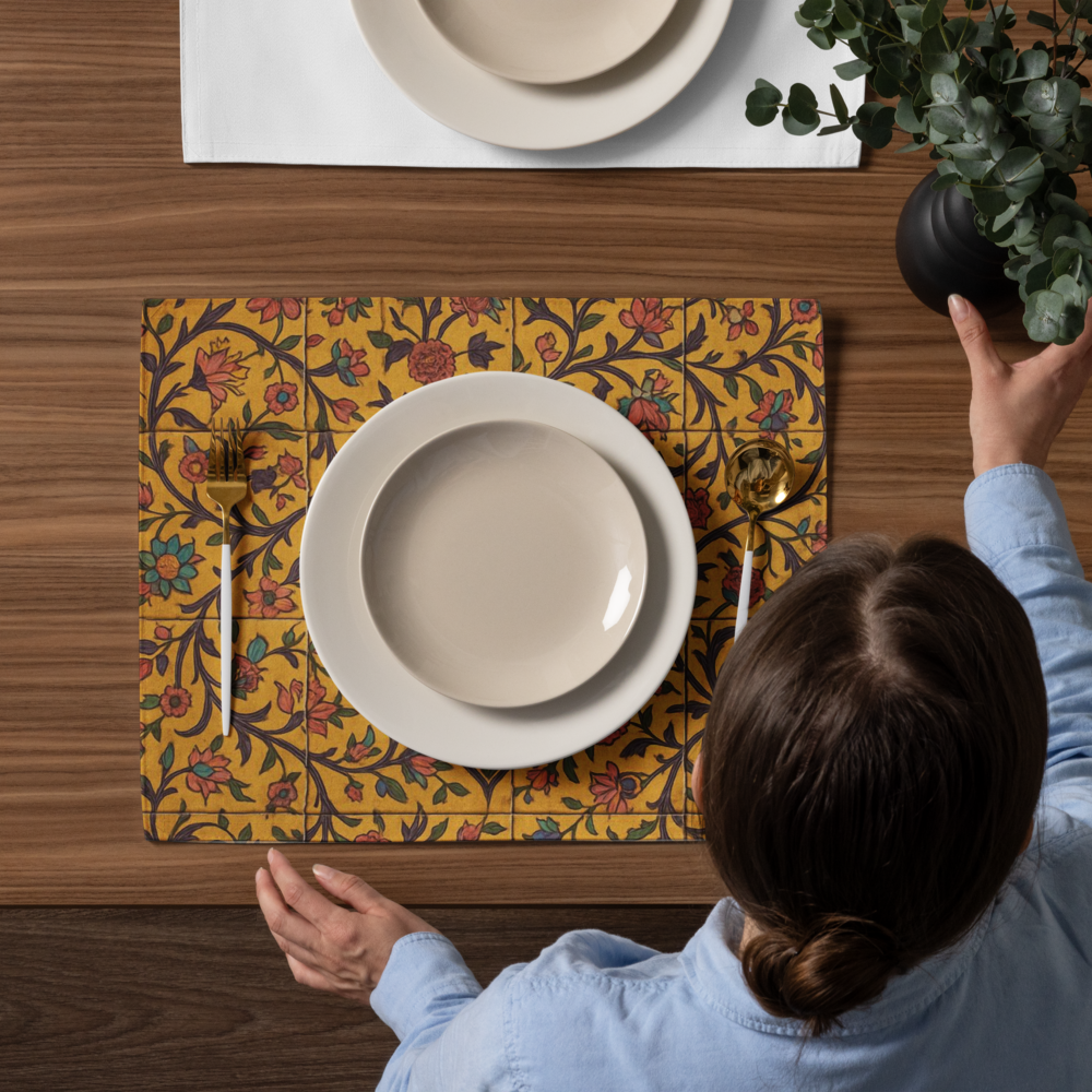 Golden Bloom Persian Placemat Set – Elegant Table Decor for Dining (Set of 4)