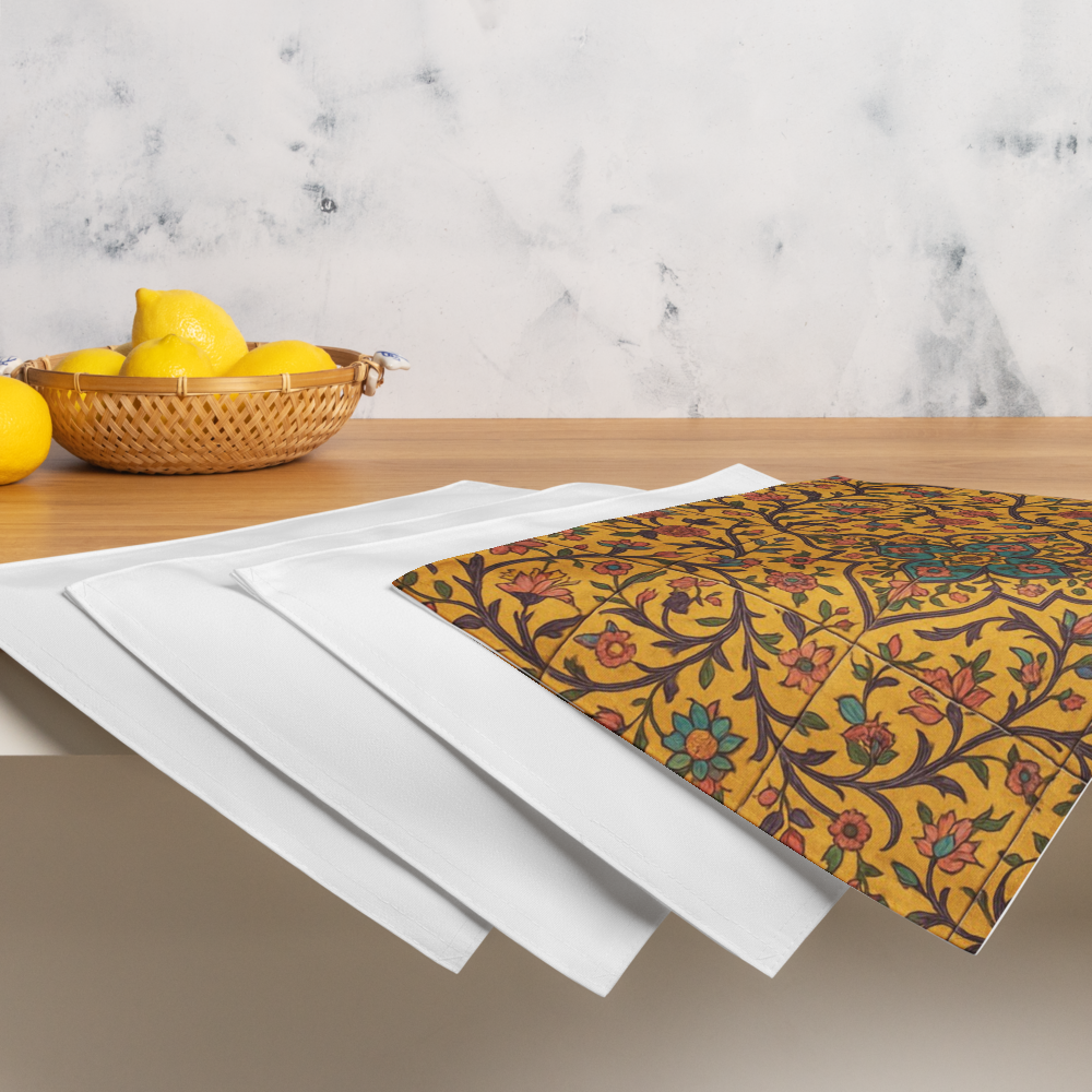 Golden Bloom Persian Placemat Set – Elegant Table Decor for Dining (Set of 4)
