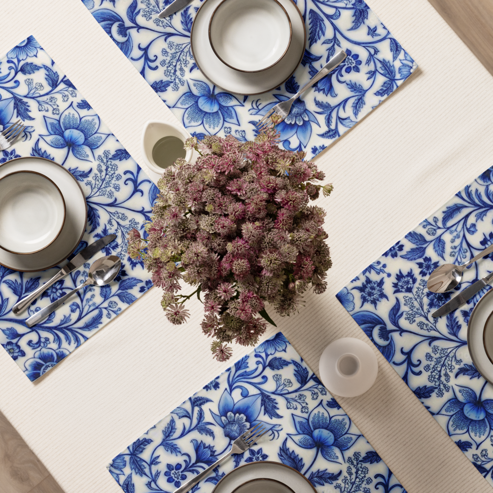 Classic Blue Tile Floral Placemat – Elegant Persian Floral Table Decor